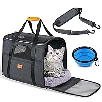 Morpilot Cat Carrier - Soft Sided Cat Carrier Large for Big Medium Cats and Puppy up to 15lbs, Pet Carrier with Safety Zippers, Foldable Bowl, Airline Approved Large Cat Carrier - Dark Gray