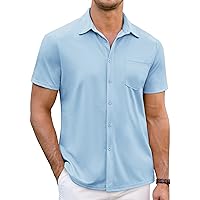 COOFANDY Men's Wrinkle Free Short Sleeve Shirt Casual Button Down Stretch Dress Shirts Summer Beach Shirt