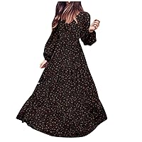 Women's Long Sleeve Loose Maxi Dress Tiered Fall Casual Long Dresses Floral Printed Boho Flowy Long Dresses
