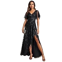 Ever-Pretty Women's Shimmery Sequins A-Line Side Slit Elegant Long Evening Dresses 02083