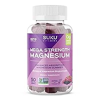 Mega Strength Magnesium - 177 mg of Magnesium Bisglycinate Gummies for Muscle Function - Easy to Chew - Non GMO, Gluten Sugar Free - Grape BlackBerry Flavored Gummy Vitamins (50 Count)