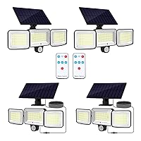 Adiding Solar Outdoor Lights, 3 Heads 3500LM LED Flood Light with 16.4 Ft Cable, 4 Modes Motion Sensor Solar Lights for Outside with Remote, Solar Powered Security Lights for Patio,Yard,Garage, 4 Pack
