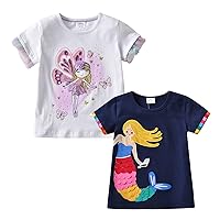Kids Girls Shirts Winter Long Sleeve Tees Toddler Graphic Tops for Daily Wearing for 2-8 Years Kids, Multipack Tees