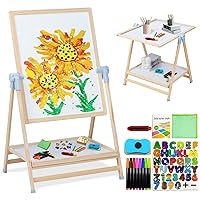 Easel for Kids, Weudear Kids Easel Double Sided Wooden Easel Standing, 4 in 1 White Board & Magnetic Drawing Board & Tabletop Easel, Art Easel for Kids 3-4 4-8 9-12 Height Adjustable 22-39inch