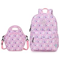 VONXURY Cute Pink Unicorn Kids Backpack and Lunch Bag Bundle