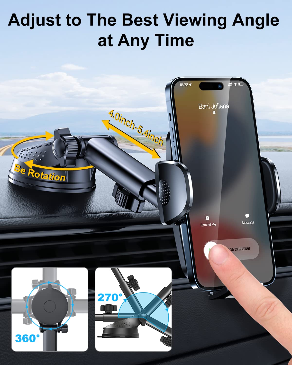 Rorhxia Phone Mount for Car [2023 Upgraded Most Stable and Convenient Suction Cup] 3 in 1 Dashboard Vent Windshield Cell Phone Holder Car Fit for iPhone 14 13 12 Pro Max Samsung S23 All Phones