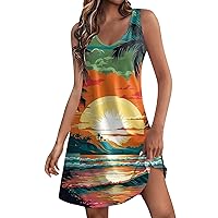Sexy Plus Size Short Print Tank Dress 2024 Sleeveless Summer Dresses for Women UK Loose Boho Floral Beach Dress Smocked Off Shoulder T Shirt Dresses Size S M L XL 2XL 3XL