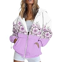 Fall Clothes For Women 2023 Zip Up Hoodies Trendy Oversized Sweatshirts Casual Flowers Printed Jackets With Pockets