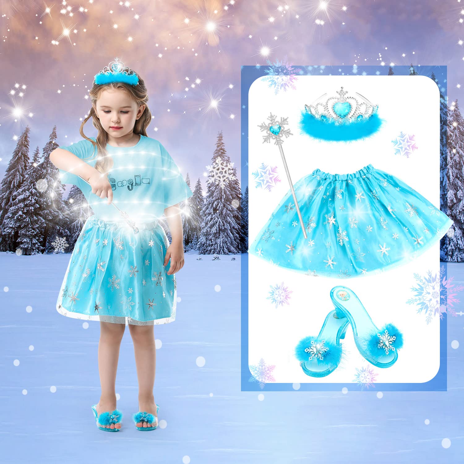 HAMSILY Princess Dress Up Shoes Set, Girls Dress Up Toys Toddler Jewelry Boutique Kit, 3 Themes of Unicorn Mermaid Ice Princess Costumes Set, Pretend Play Gifts for Little Girls Aged 3-6 Years Old