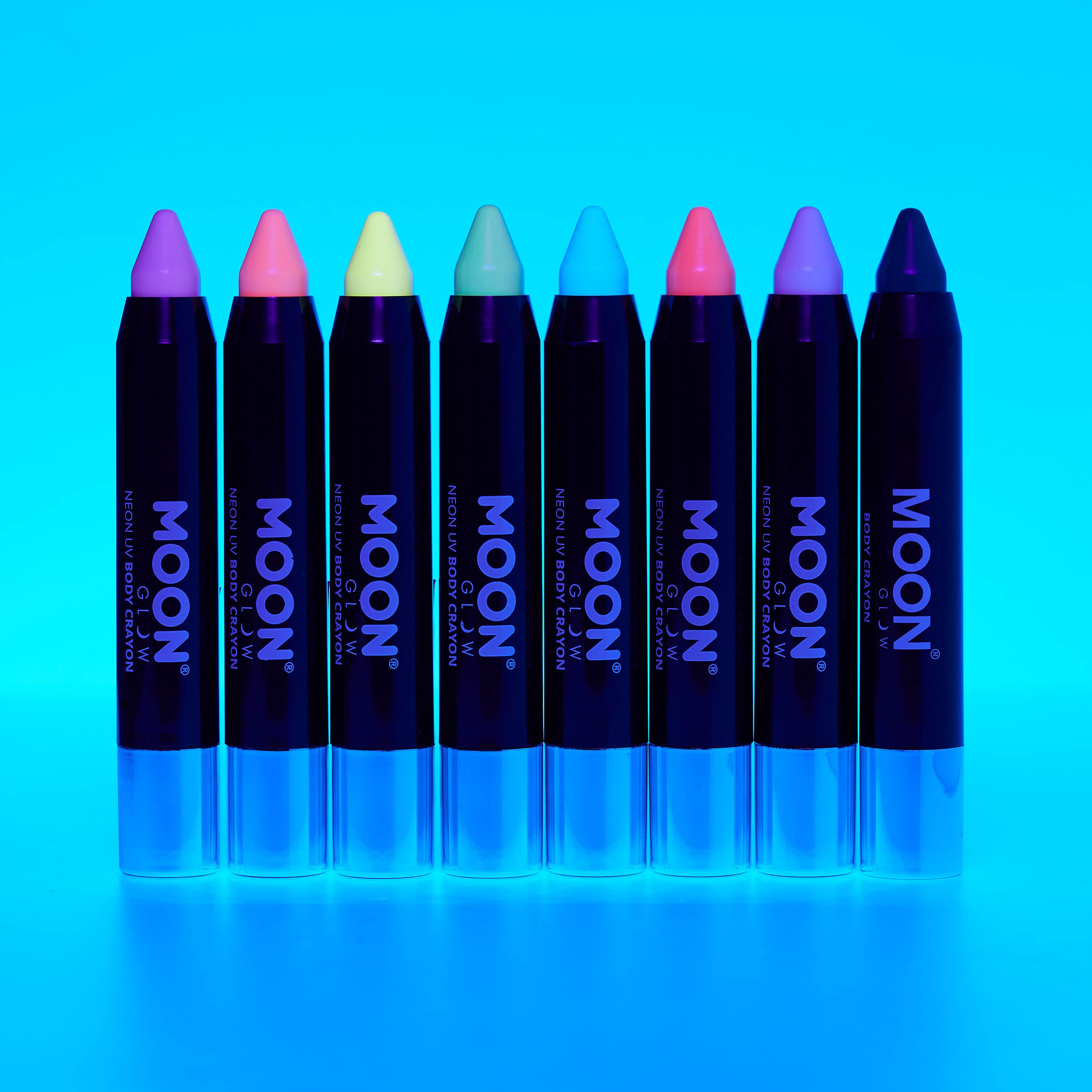 Moon Glow - Blacklight Neon Face Paint Stick/Body Crayon makeup for the Face & Body - Pastel & Intense set of 16 colours - Glows brightly under blacklights