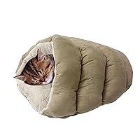 SPOT Sleep Zone Cuddle Cave - Cat Cave Bed for Indoor Cats and Mini Dogs, Durable, Comfortable, Washable for Kittens and Puppies Under 10 lbs and 12 inches Long, Tan Color