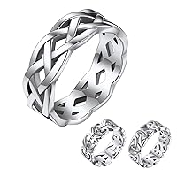 Bestyle Celtic Rings in Three Classic Style, Solid Stainless Steel Band Ring in Gold/Silver/Black Tone, Simple Celtic Knot Eternity Finger Ring for Friendnship Wedding Engagement Promise
