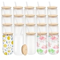 20 Pack Sublimation Glass Cups Frosted 16oz Blanks Sublimation Borosilicate Glasses Tumbler with Bamboo Lids and Straws for Beer, Juice, Soda, Iced Coffee, Drinks