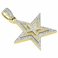 2CT Round Cut Diamond Triple Star Stacked Charm Pendant in 14K Yellow Gold Plated