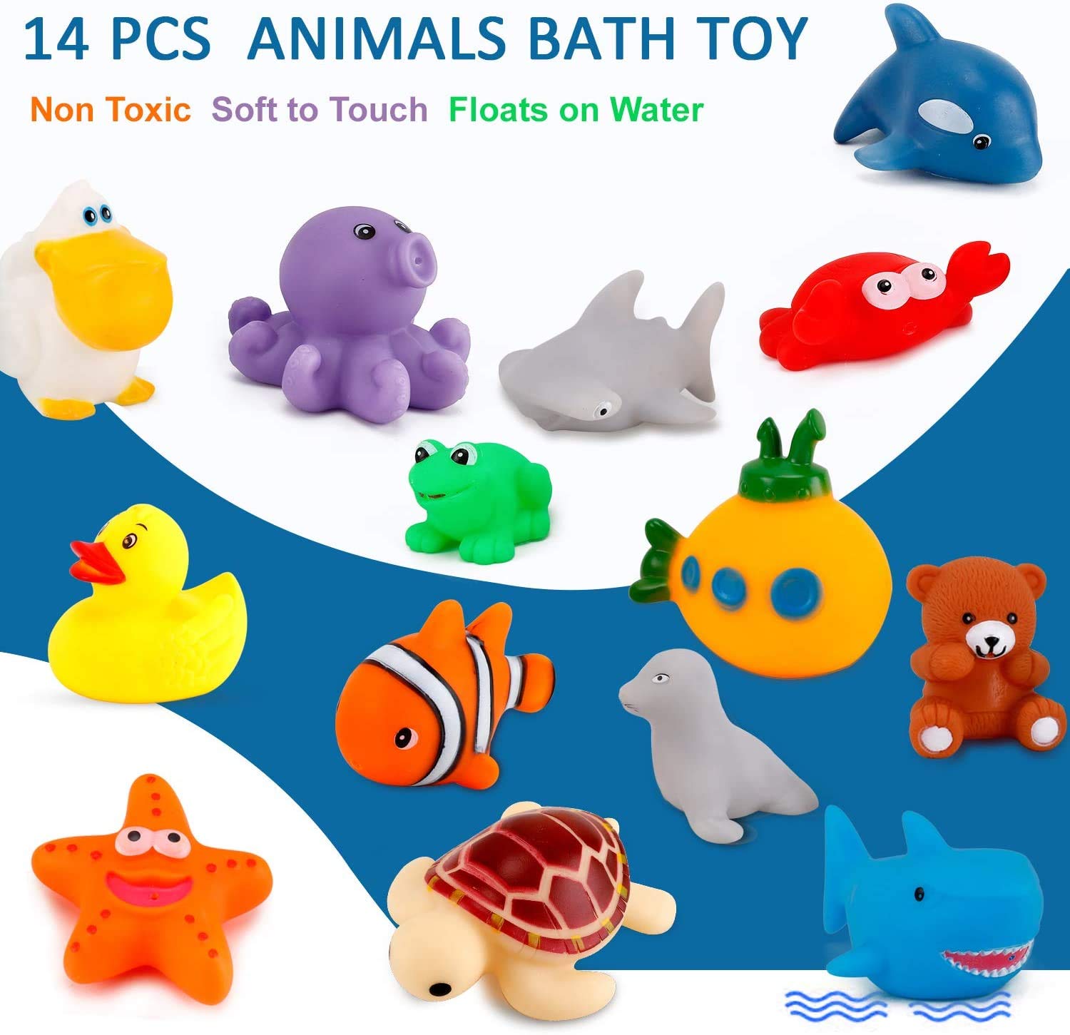 15 PCS Ocean Animals Water Bathtub Toy Set - Squeeze and Play with Floating Sea Creatures - Fun Bath Time Toys for Toddlers and Kids