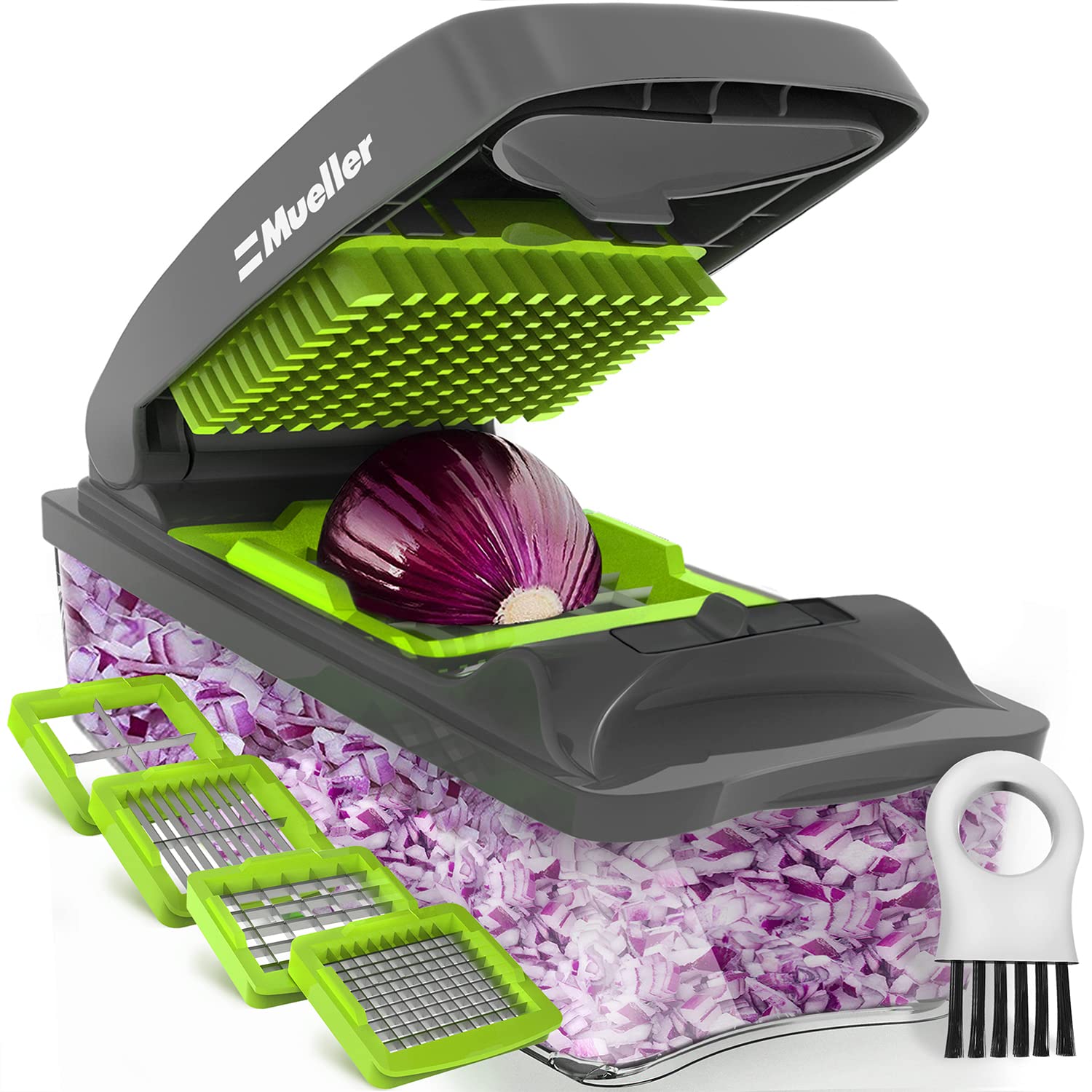 Mueller Onion Chopper 4 Blade Pro Series - Heavy Duty Multi Vegetable Fruit Cheese Chopper Dicer Kitchen Cutter