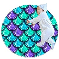 Baby Rug Mermaid Purple Blue Kids Round Play Mat Infant Crawling Mat Floor Playmats Washable Game Blanket Tummy Time Baby Play Mat 27.6x27.6 inches