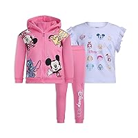 Disney Girls Hoodie, T-Shirt and Pants Set for Toddlers and Big Kids – Pink/White