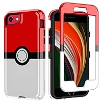 Case for iPhone SE 2nd Gen and iPhone 3rd Gen- Anime Cartoon Kawaii Red&White Ball Pattern Hard PC and Inner Silicone Hybrid Armor Defender Case for iPhone SE 2022 and iPhone iPhone SE 2020