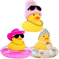 wonuu 3Pcs Pink Car Accessories, Cowboy Hat Rubber Ducks and Cute Knitted Cap Rubber Duck, Surprising Birthday Gift Unique Table Decor Tiktok Duck Car Decor Dashboard Decorations