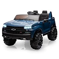 Baby Car 24V 2-Seater Truck Licensed Chevrolet Silverado Ride On Toy w/Parent Remote Control,4xSpring Suspension, Wireless Music, Electric Vehicle Car for Kids Ages 3-8,Blue