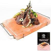 Himalayan Salt Block For Grilling, Cooking, Cutting and Serving,12X8X1.5 Food Grade Himalayan Pink Salt Stone on Stainless Steel Plate & Recipe Booklet, Unique Gifts for Men, Women, Chef, Cooks