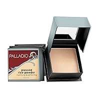 Palladio, Pressed Rice Powder with Mirror Mattifying Makeup Setting that Lasts All Day Instantly Absorbs Oil Works alone or with makeup, Translucent, 0.26 Ounce