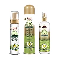African Pride Finish & Style Regimen with Olive Miracle Non-Flaking Foam Setting Hair Mousse, Olive Miracle Growth Sheen Spray & Olive Miracle 7-IN-1 Leave-In Moisture Restore Hair Curl Refresher