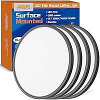 Allsmartlife 4-Pack Led Flush Mount Ceiling Light 12 inch, 24W 2880lm Dimmable CCT 3000K/4000K/6500K Edge-Lit Thin White Round Led Surface Mount Light for Kitchen，Hallway，Bedroom