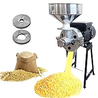 2IN1 1500W Dry & Wet Electric Grain Mill Grinder, Electric Grain Mill Corn Grinder with Funnel, Commercial Thickness Adjustable Powder Machine, Heavy Duty Cereals Grinder Wheat Grind, Black