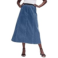 Jessica London Women's Plus Size Stretch Denim Skirt Elastic Waist Long Jean Maxi Skirt