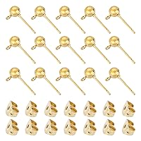 150Pcs Ball Post Earring Studs for Jewelry Making,Earring Studs Ball Ear Pin Ball Post Earrings with Loop with 200Pcs Butterfly Earring Back Replacements for DIY Jewelry Making Findings(KC Gold)