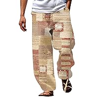 Men's Loose Fit Patckwork Beach Pant Elastic Waist Drawstring Lounge Pants Lightweight Breathable Slacks with Pockets