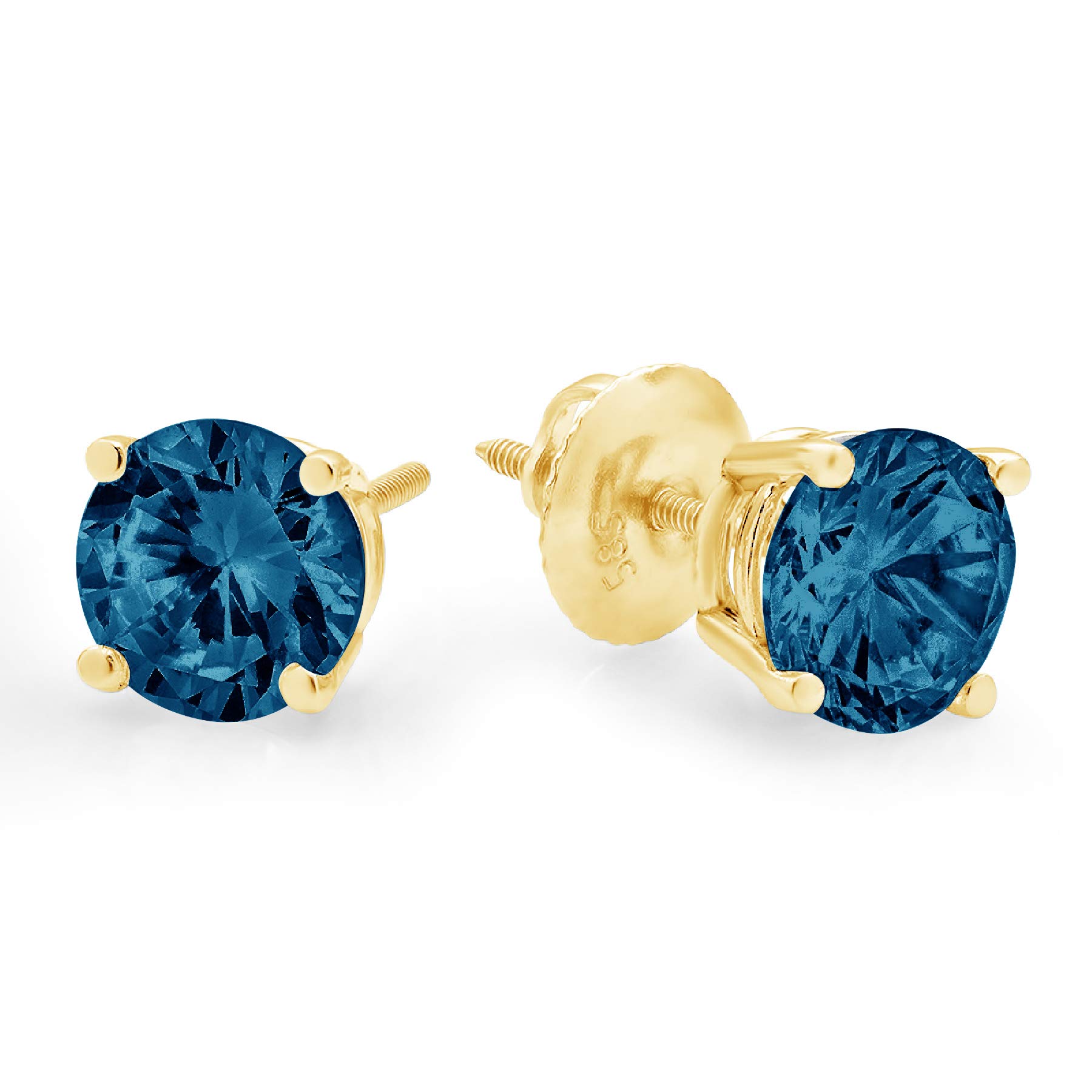 4.0 ct Round Cut ideal VVS1 Conflict Free Gemstone Solitaire Natural London Blue Topaz gemstone Designer Stud Earrings Solid 14k Yellow Gold Screw Back
