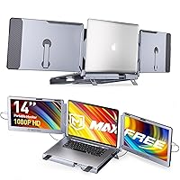 F2 Triple Screen Laptop Monitor Extender with 360° Rotation Stand - Plug & Play Compatibility for Windows, Surface, Apple M2 Pro/Max Chip, Switch - 14'' Laptop Monitor for 12-17'' Laptops