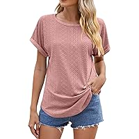 Womens Summer Tops 2024 Trendy Casual Puff Sleeve V Neck T Shirts Cute Tops Lace Short Sleeve Shirts