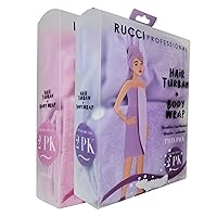 Rucci Soft Microfiber Fleece Turban & Body Wrap Towel Set for Shower (Purple)