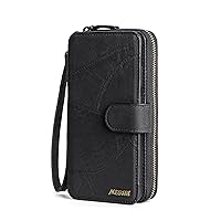 Fashionable PU Leather Wallet Case for iPhone 13 Pro Max/13 Pro/13 Rich Features - with Multiple Card&Cash Slots Zipper Bag for Second Phone Makeup Mirror for Women (iPhone13PROMAX,Black1)
