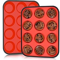 CAKETIME Muffin Pan, Silicone Cupcake Pan Metal Reinforced Frame 12 Cups Regular Silicone Muffin Tray Nonstick BPA Free 2 Pack