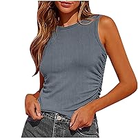 Womens Tank Tops Side Ruched Sleeveless T Shirt Crewneck Dressy Casual Summer Top 2024 Fashion Basic Tees Clothes