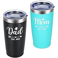 Mom and Dad Gifts, Pregnancy Gifts for New Parents, Mothers Day Mom Dad Gifts, New Mom and Dad Gifts First Time 2023, 20 Oz Tumbler Set(Black & Aqua Blue)
