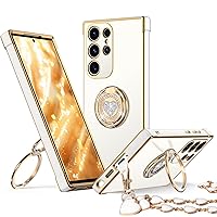 XYZ for Galaxy S24 Ultra Case with Stand, Samsung S24 Ultra Case with Double Ring, Women Girls Bling Luxury Protective Phone Case Heart for Samsung Galaxy S24 Ultra, White