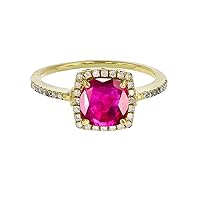 Sterling Silver Yellow 7mm Cushion Created Ruby & Created White Sapphire Halo Ring