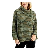 Style & Company Womens Green Camouflage Long Sleeve Cowl Neck Sweater S