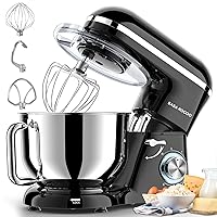 Stand Mixer 660W 6+P Speed Tilt-Head Electric Kitchen Mixer with 7.5 Qt Stainless Steel Bowl, Beater, Dough Hook, Whisk, Beater for Baking, Bagel, Cake, Pizza，Dishwasher Safe (Black)