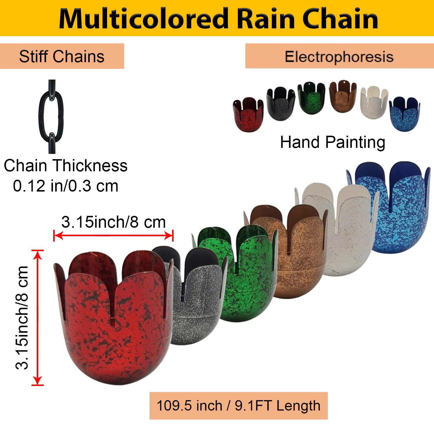 Mua Antique Multicolor Lotus 9.1FT Rain Chains for Drain Gutter Through  Downspouts and Rain Barrel Rust-Resistant Plated Iron and Thick Black Rain  Chain Bonus Rain Chain Gutter Adapter(2x6color cups) trên