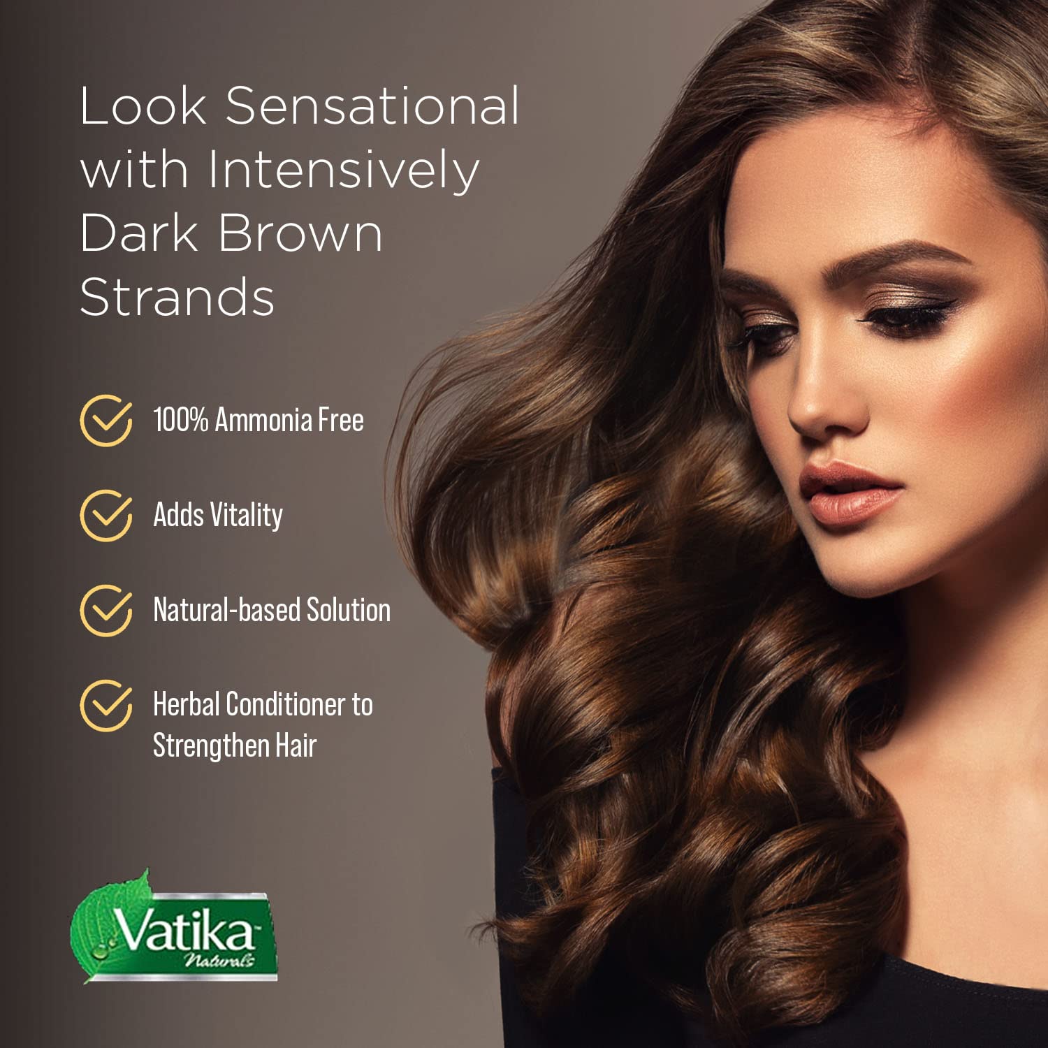Dabur Vatika Henna Hair Color - Henna Hair Dye, Henna Hair Color and Conditioner, Zero Ammonia Henna for Strong and Shiny Hair, 100% Grey Coverage, 6 Sachets X 10g (Dark Brown)
