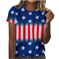 2024 Womens American Flag Shirt Short Sleeve USA 4th of July Flag Tee Tops Loose V Neck Patriotic Novelty T-Shirts