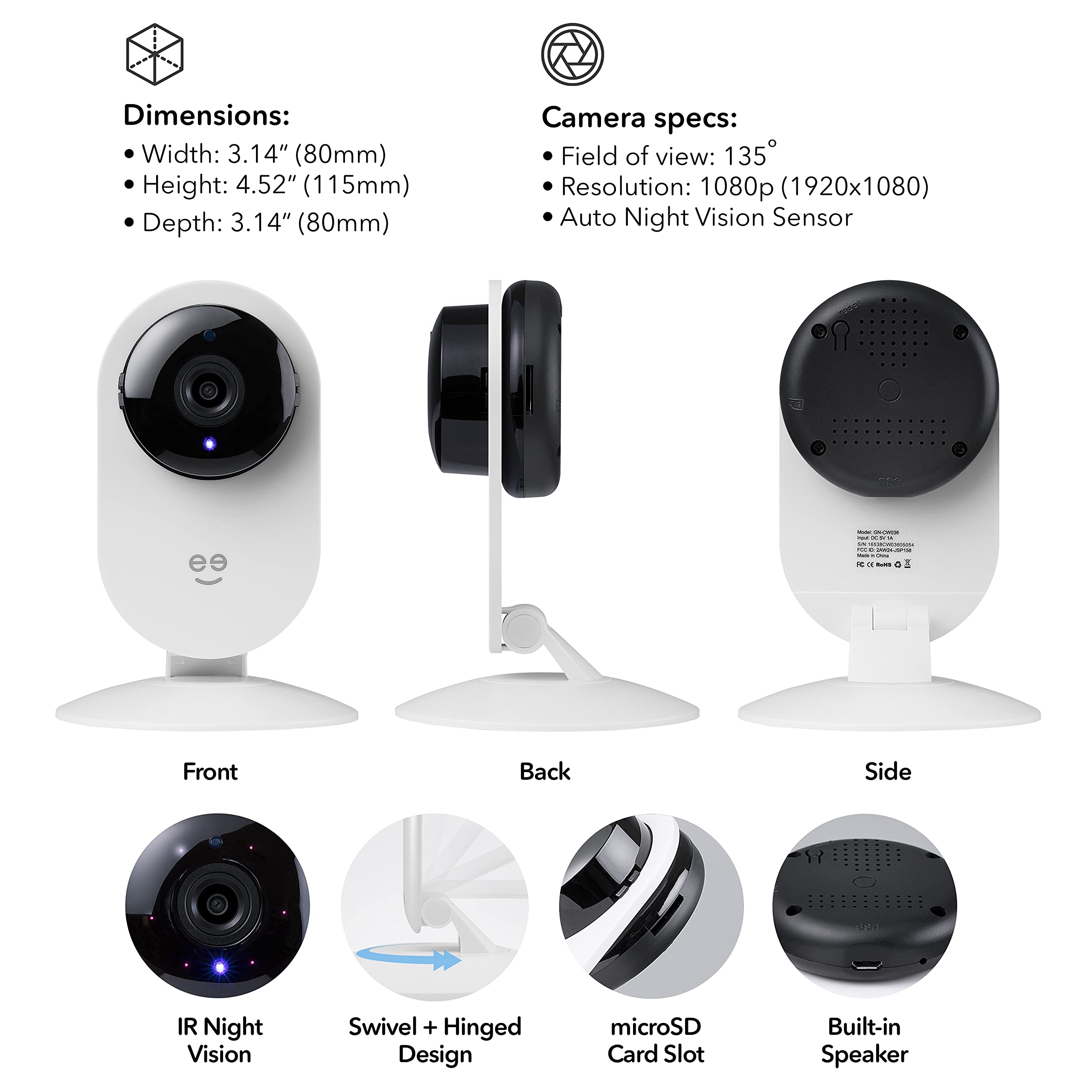Geeni Glimpse 1080p WiFi HD Smart Camera – Indoor Home Security Camera – No Hub Required – Voice Control – Motion Detection Camera Compatible