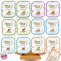 Fancy Feast Petites Wet Cat Food Variety Pack (24 Servings/12 Pack/6 Flavors) Salmon, Chicken, Whitefish, Tuna, Salmon, Grilled Chicken with Rice with LarasBundle Sticker